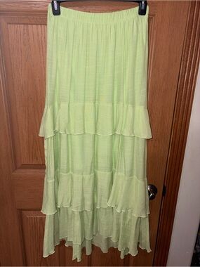 Light Green Tiered High-Low Maxi Skirt